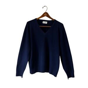 Vintage Maas Brothers Florida Classic Preppy V-Neck Sweater Navy Blue Men's M